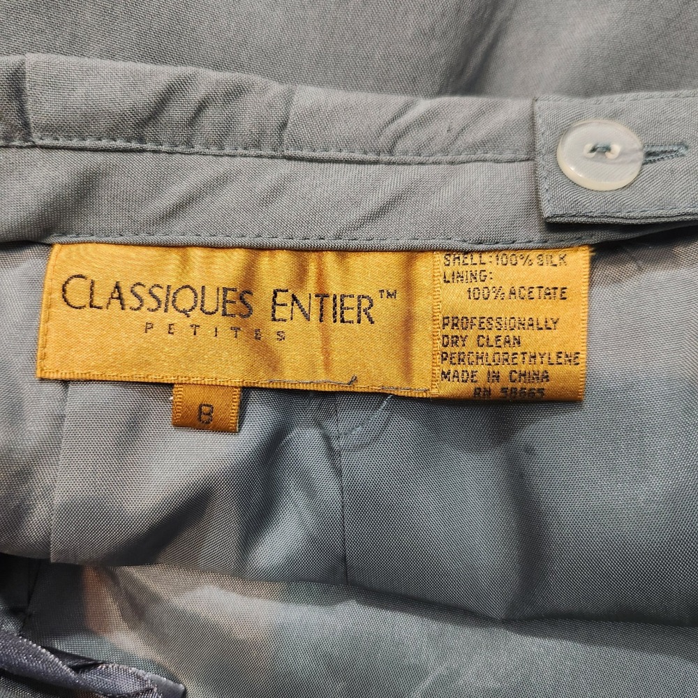 Vintage Classiques Entier Petites Silk Skirt Suit Set Sage Green Grey Size SM/LG - Picture 7 of 8